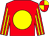 Red, yellow disc, red sleeves, yellow stripes, quartered cap (Watson, Karl, Pegram, Michael E And Weitman, Paul)