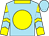 Sky blue, yellow collar, yellow spot, sky blue chevrons on yellow sleeves, sky blue cap (Thor-Bred Stable LLC)